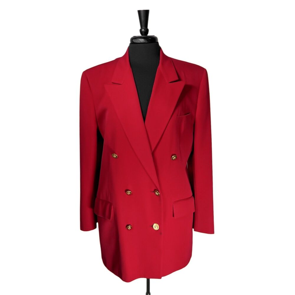 Brooks Brothers Womens 16 Red Wool Double Breasted Gold Button Blazer Vintage